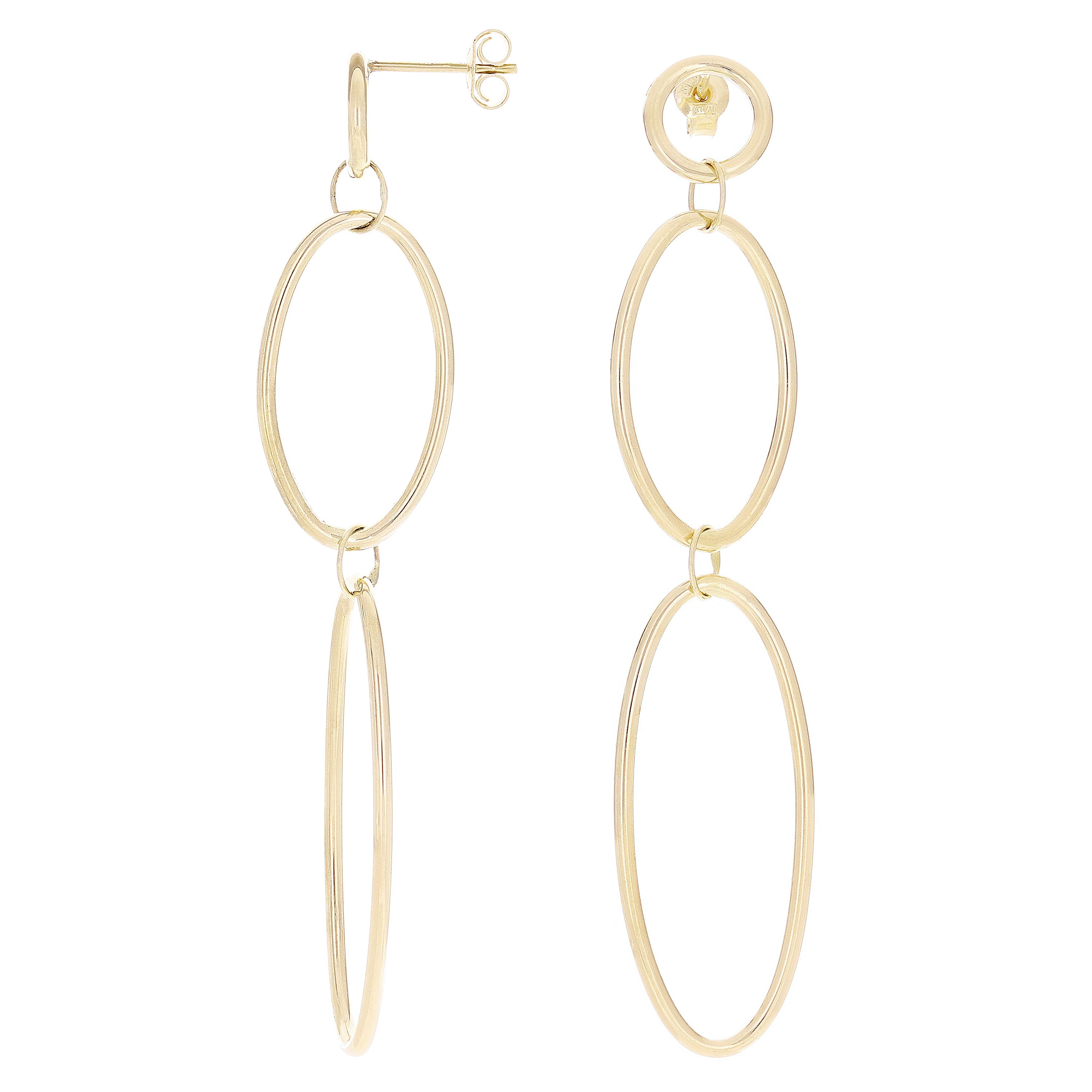 Italian 14k Yellow Gold Polished Graduated Elongated Oval Dangle Earrings 2.7"