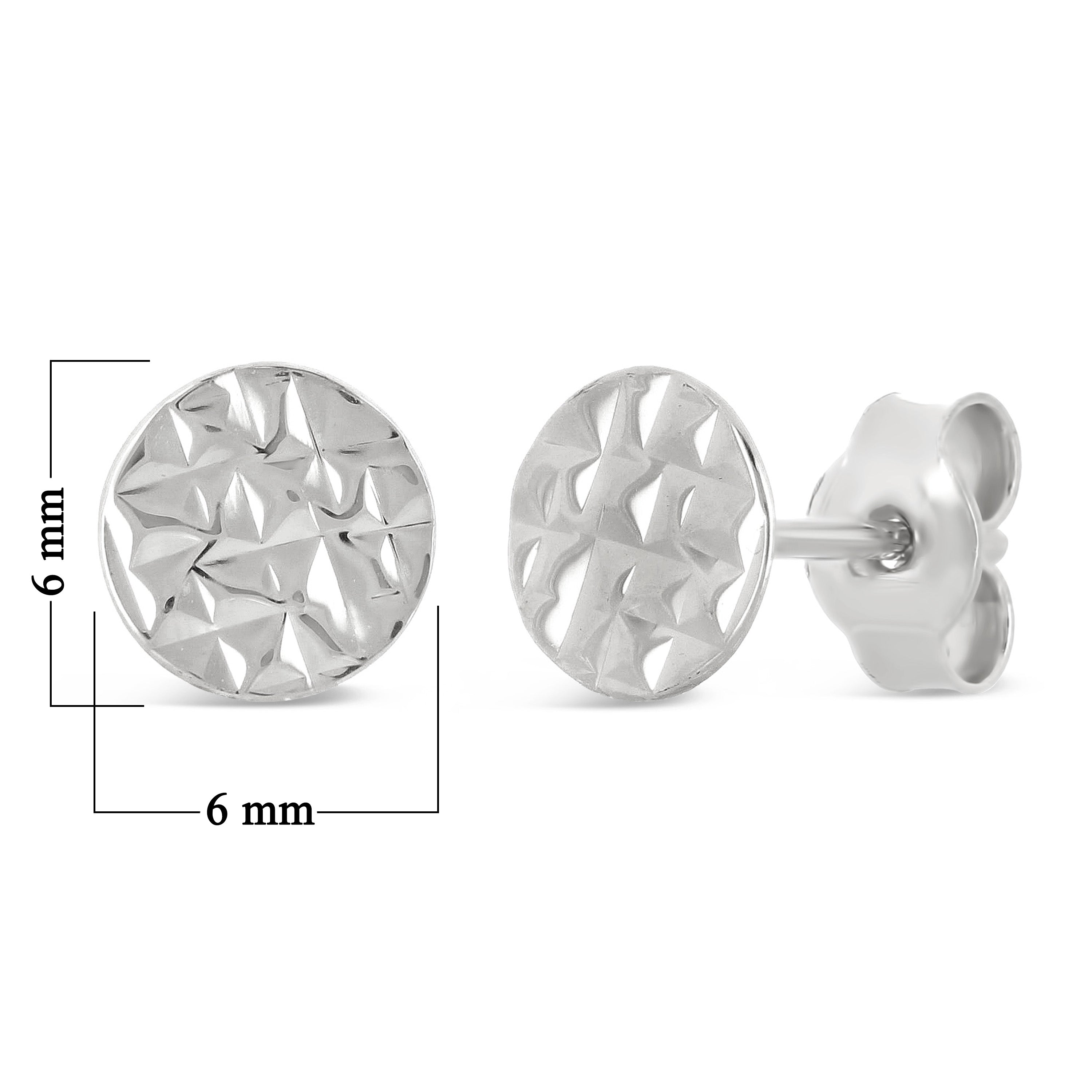 Italian 14k White Gold Round Modern Textured Thumbtack Medallion Stud Earrings - White,6 mm