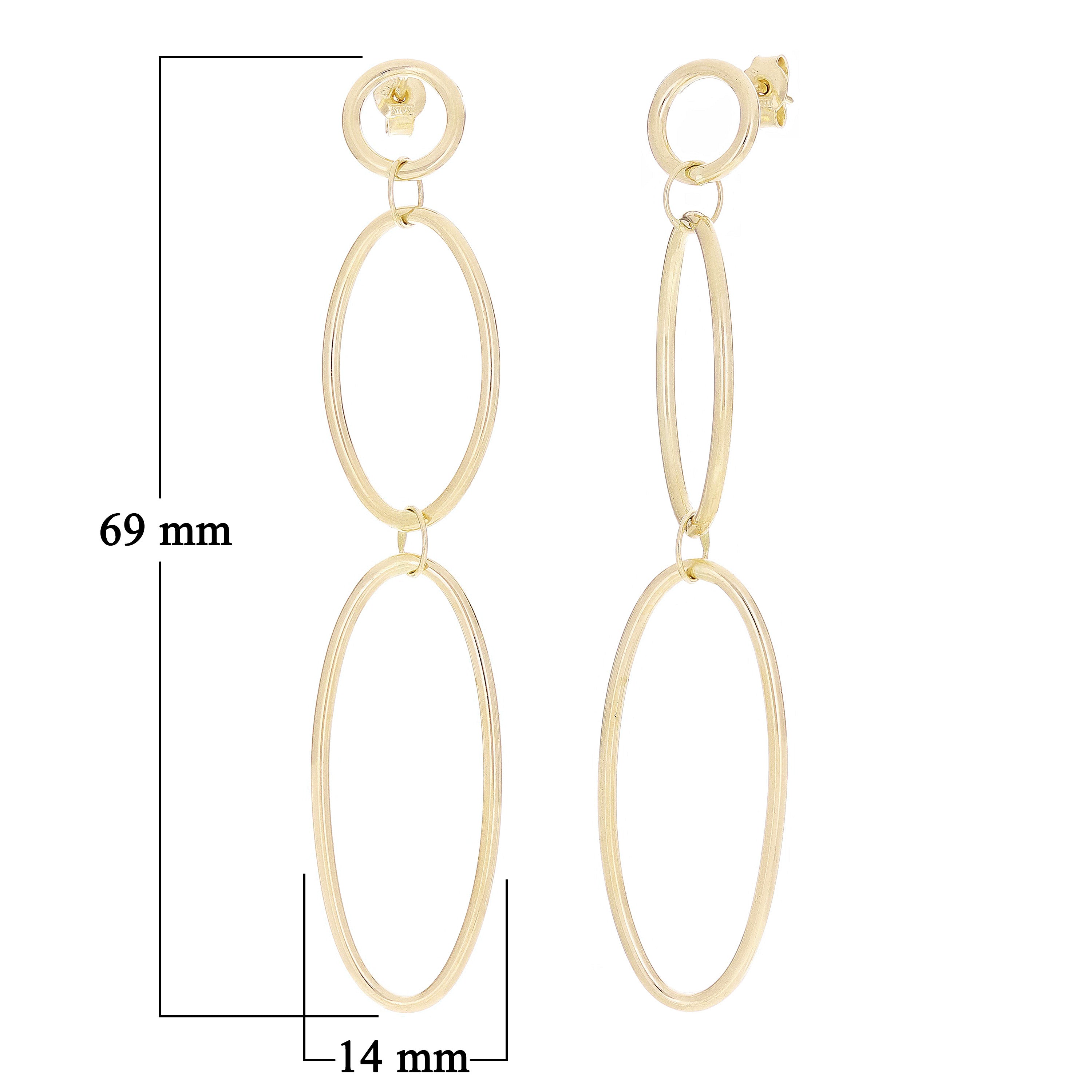 Italian 14k Yellow Gold Polished Graduated Elongated Oval Dangle Earrings 2.7"
