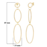 Italian 14k Yellow Gold Polished Graduated Elongated Oval Dangle Earrings 2.7"