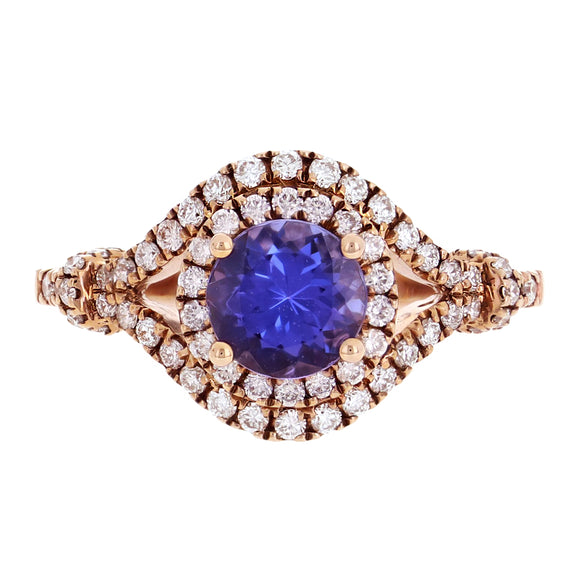 14k Rose Gold 0.32ctw Tanzanite & Diamond Double Halo Split Ring Size 4