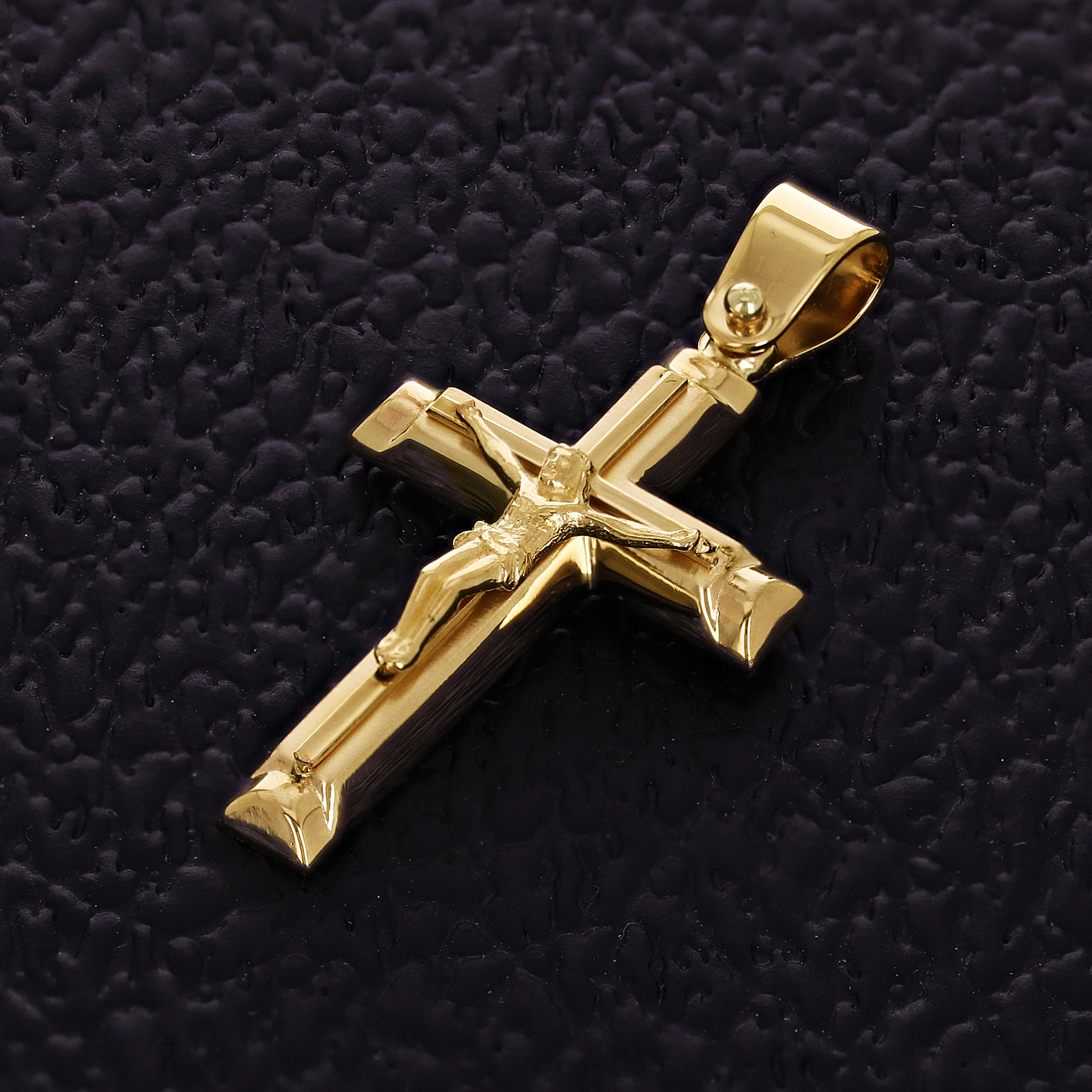 Italian 14k Yellow Gold Hollow 3D Jesus Crucifix Cross Pendant 1.5" 3.1 grams