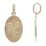 14k Yellow Gold Embossed Registered Nurse Symbol Oval Medal Pendant 1.6 grams