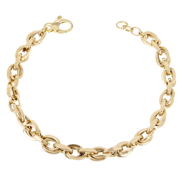 Italian 14k Yellow Gold Hollow Double Oval Links Bracelet 8