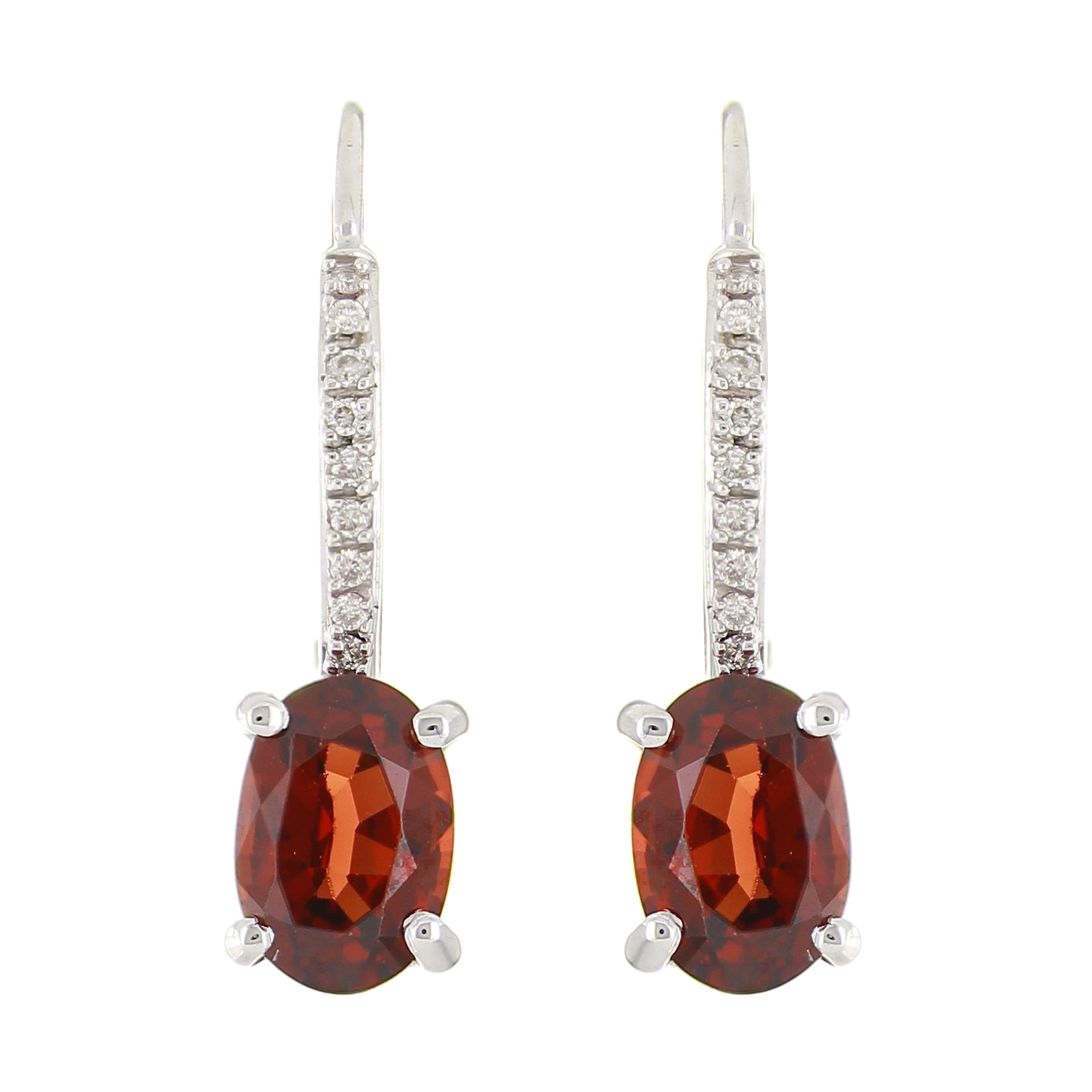 10k White Gold Garnet & Diamond Drop Huggie Hoop Earrings