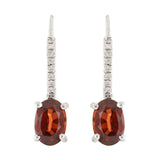 10k White Gold Garnet & Diamond Drop Huggie Hoop Earrings