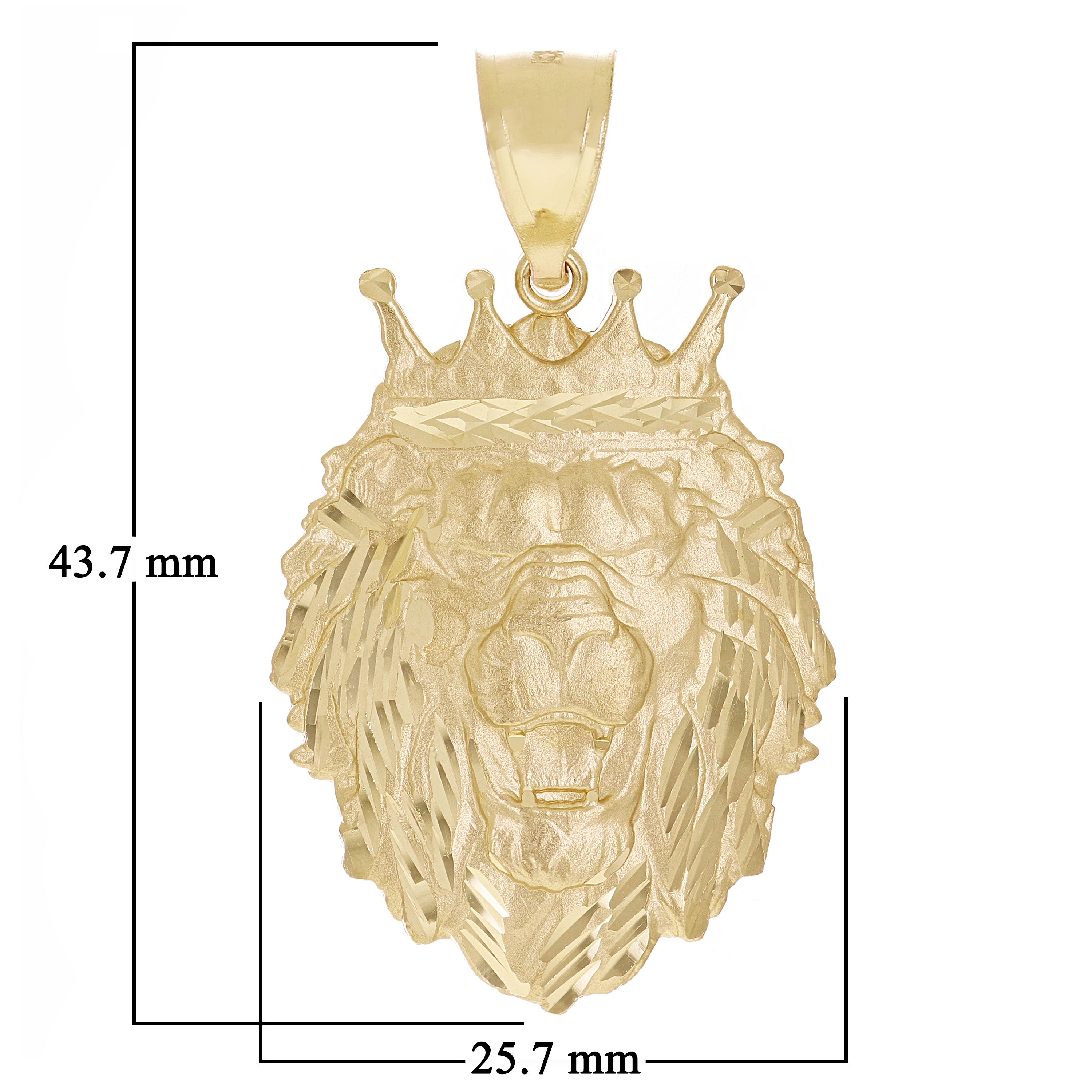 14k Yellow Gold Solid Diamond Cut Head Face Lion King Pendant 1.7" 5 grams - Medium