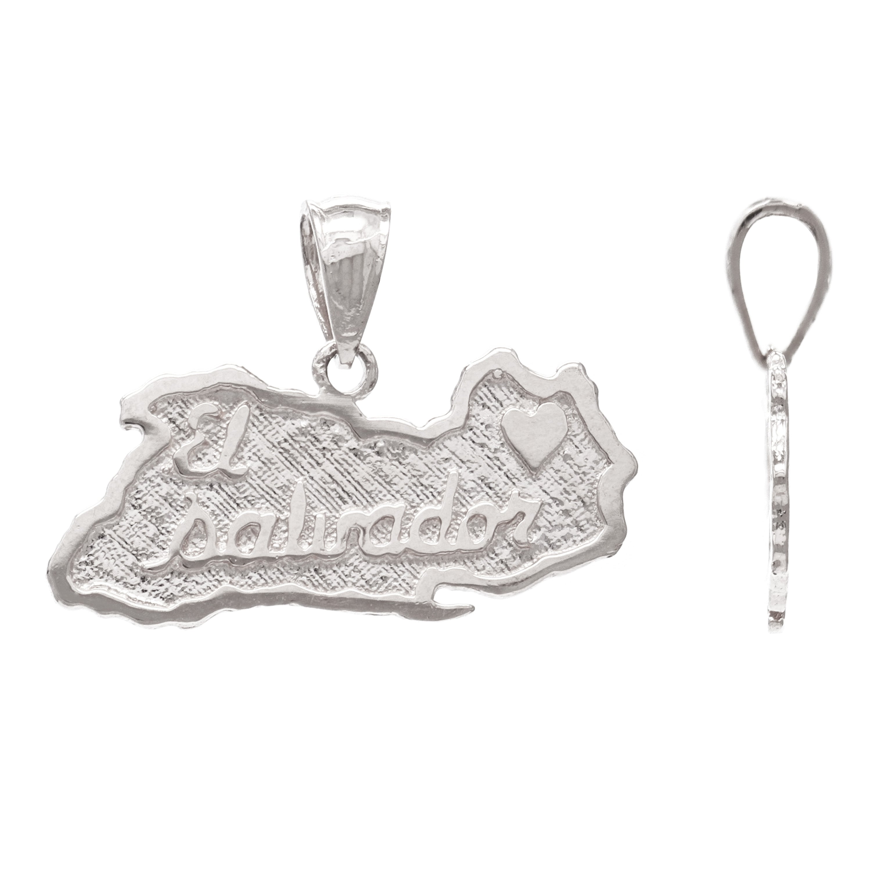 14k White Gold Travel Souvenir Country Map of El Salvador Charm Pendant 2.4grams - White