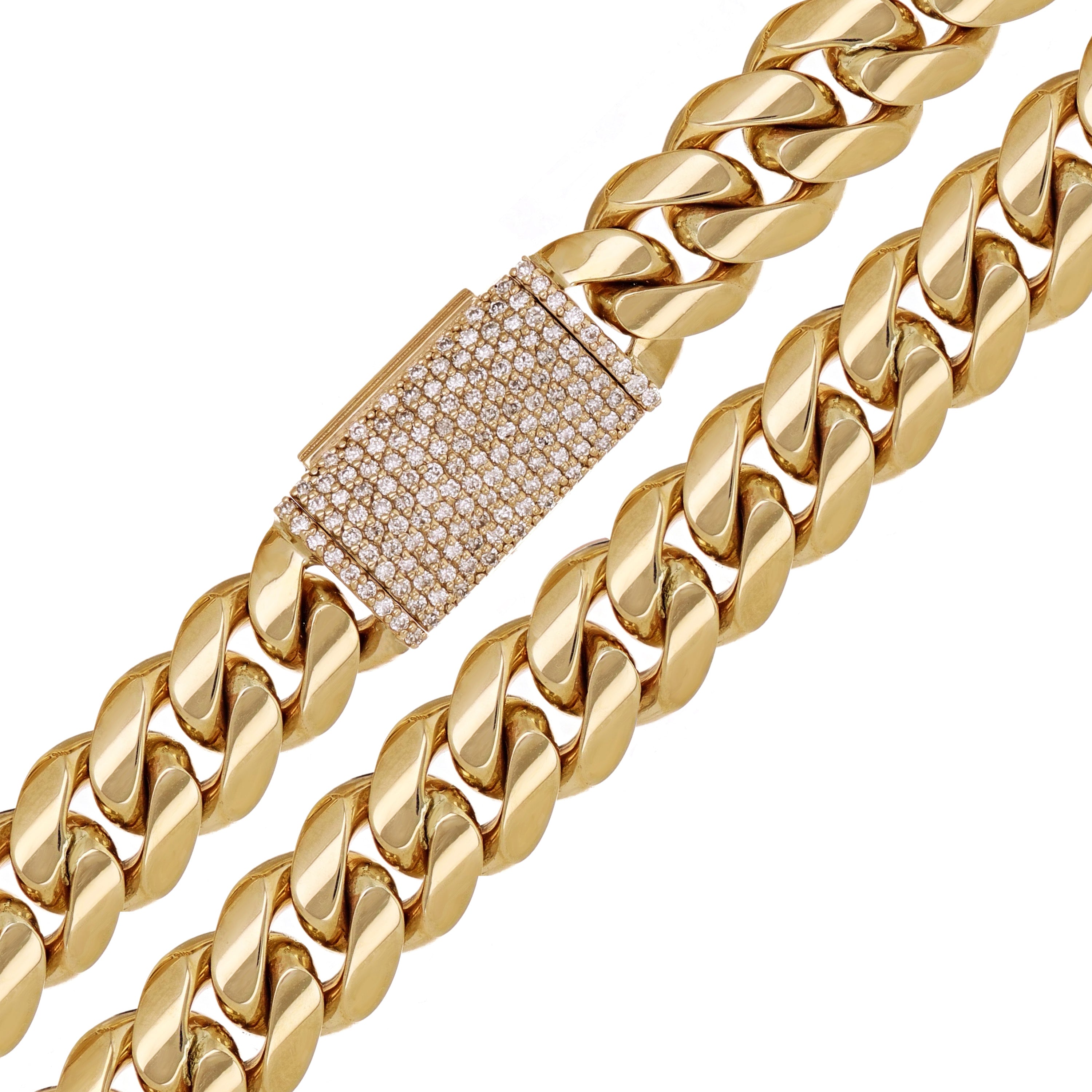 14k Yellow Gold Miami Cuban Chain Necklace with Diamonds Box Clasp 26" 9.2mm 151.1g