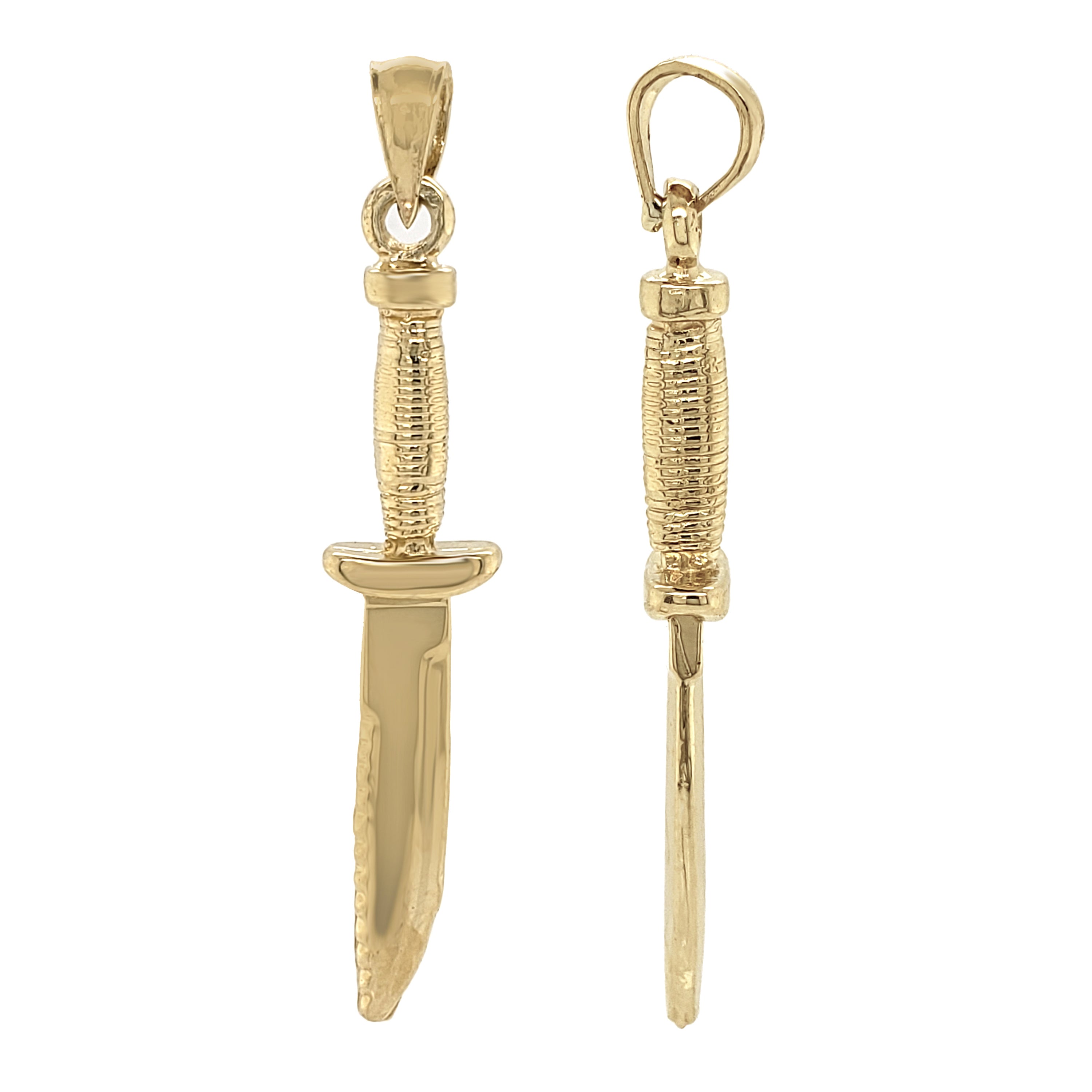 14k Yellow Gold Combat Knife Charm Pendant 1.7" 4 grams - Yellow