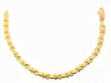 14k Yellow Gold Satin & Diamond Cut Link Hugs & Kisses XOXO Bracelet 7.25" 5.3mm