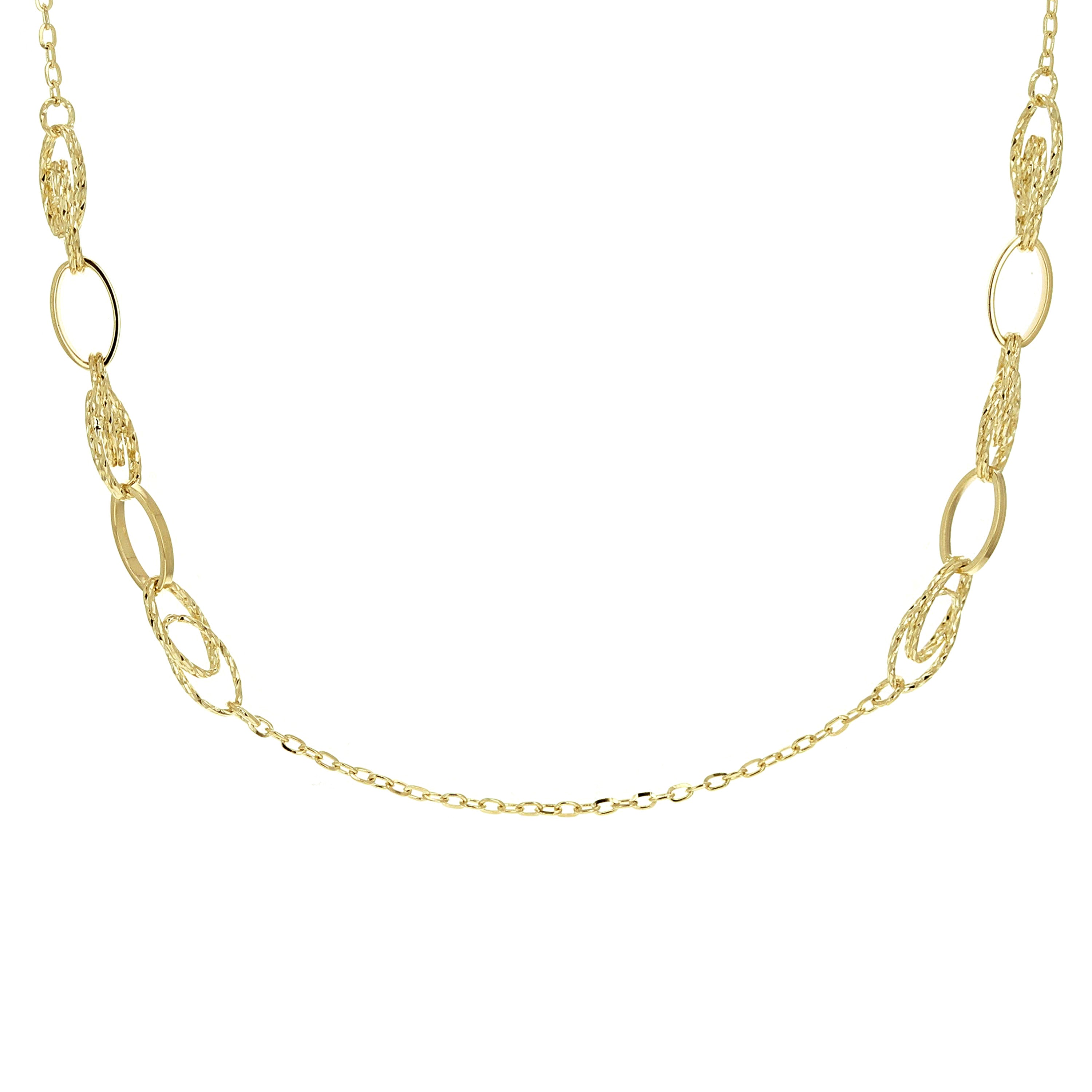Italian 14k Yellow Gold Anchor Cable Link Oval Station Necklace 18" 6.2 grams - 18" 6.2 grams