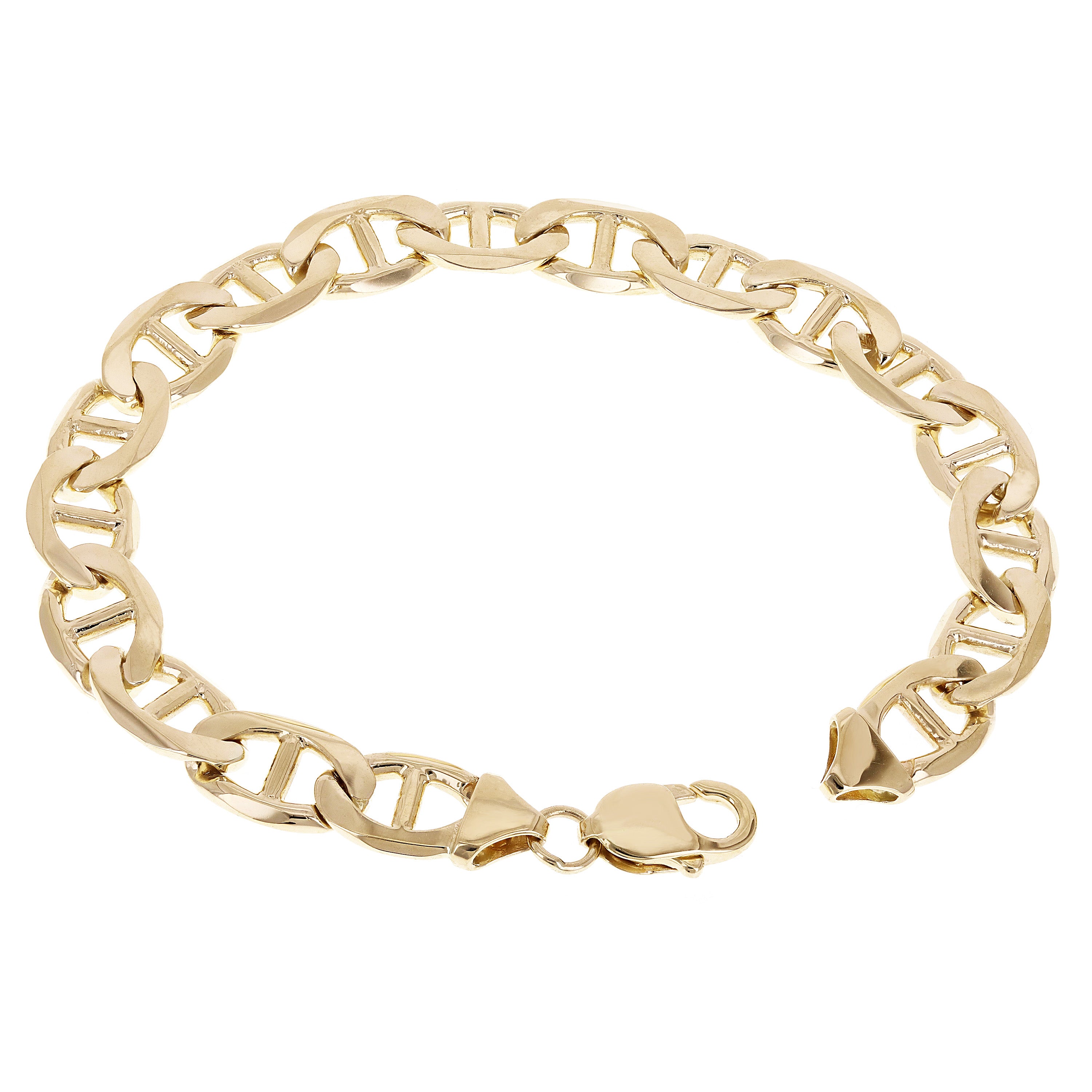 14k Yellow Gold Solid Concave Mariner Gucci Chain Bracelet 12mm 7.5" - 9"