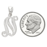 14k White Gold Initial Letter N Alphabet Charm Pendant - Letter N,White