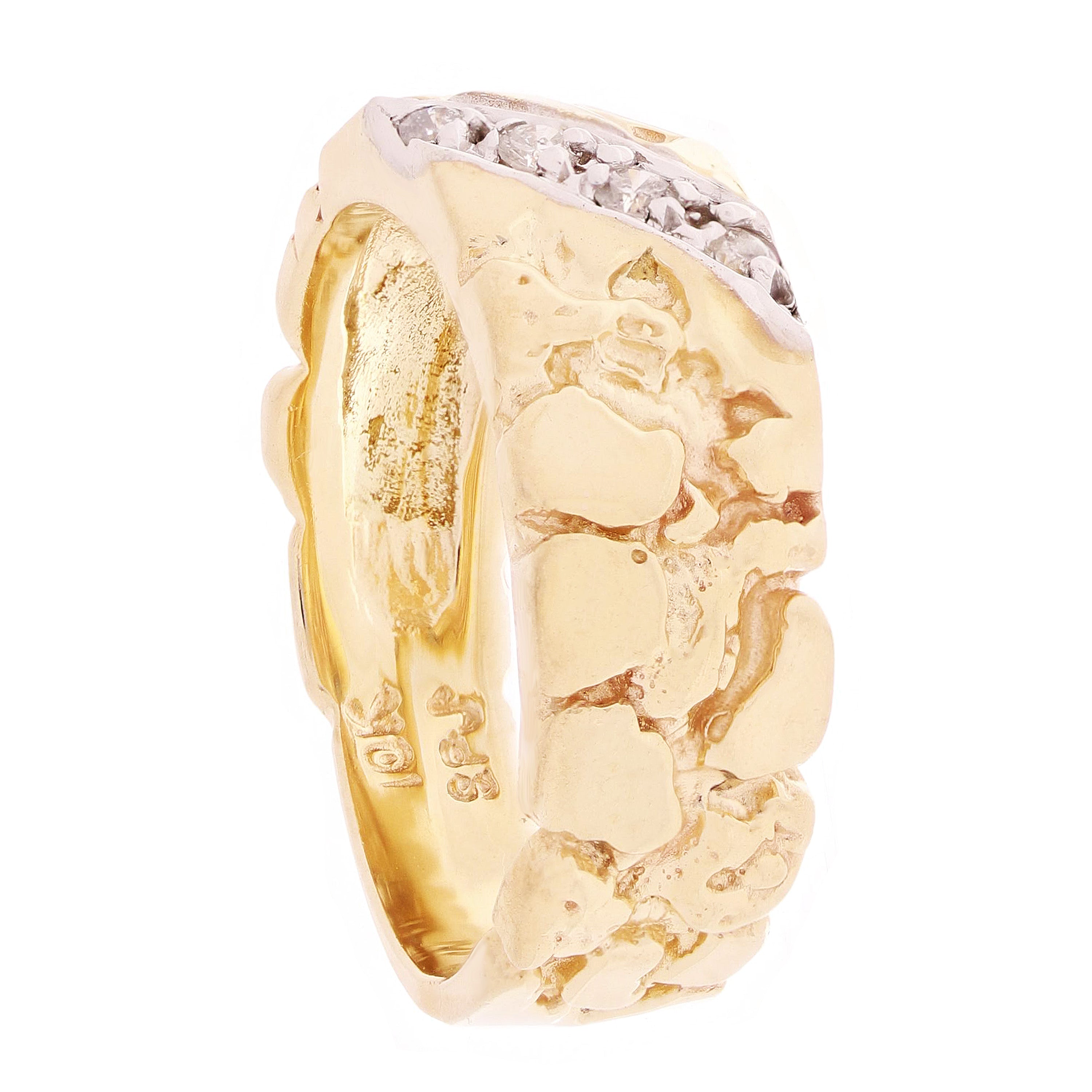 10k Yellow Gold Nugget Ring with Diamonds 8.2mm Size 9.5 - Ring Size 9.5