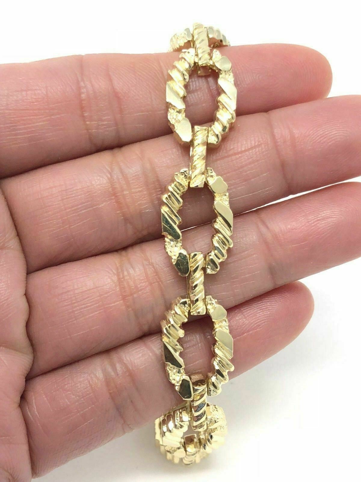 14k Yellow Gold Oval Link Nugget Bracelet 7.25" 11.7mm 26 grams - Yellow,7.25"