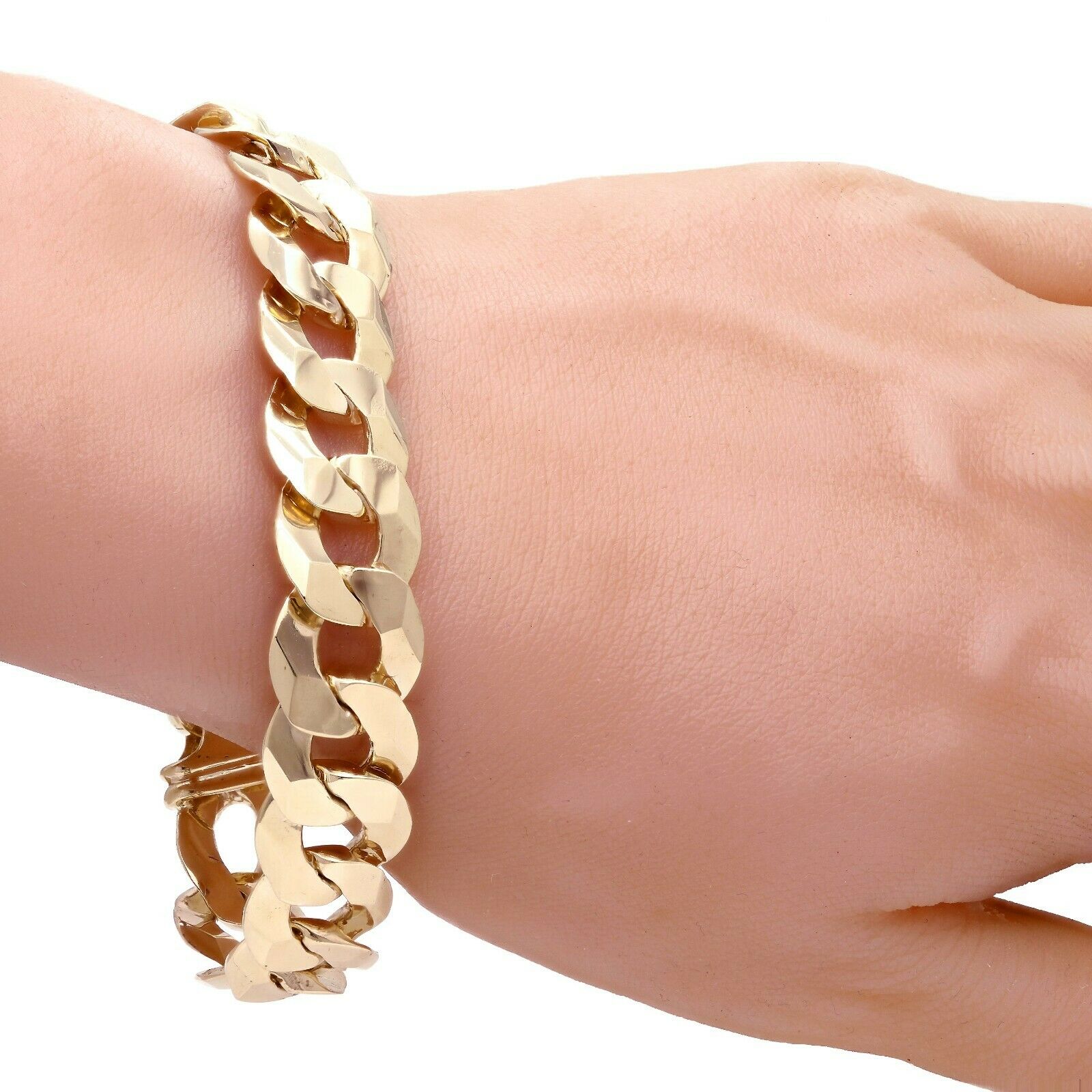 14k Yellow Gold Flat Cuban Curb Chain Bracelet 9" 15.4mm 60 grams - 9"