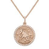 14k Rose Gold  Diamond Zodiac Sign Capricorn Pendant Necklace 18" - Capricorn,Rose