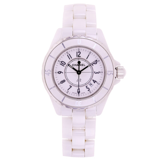 Chanel J12 33mm H0968 Date Ceramic Quartz White Dial Ladies Watch