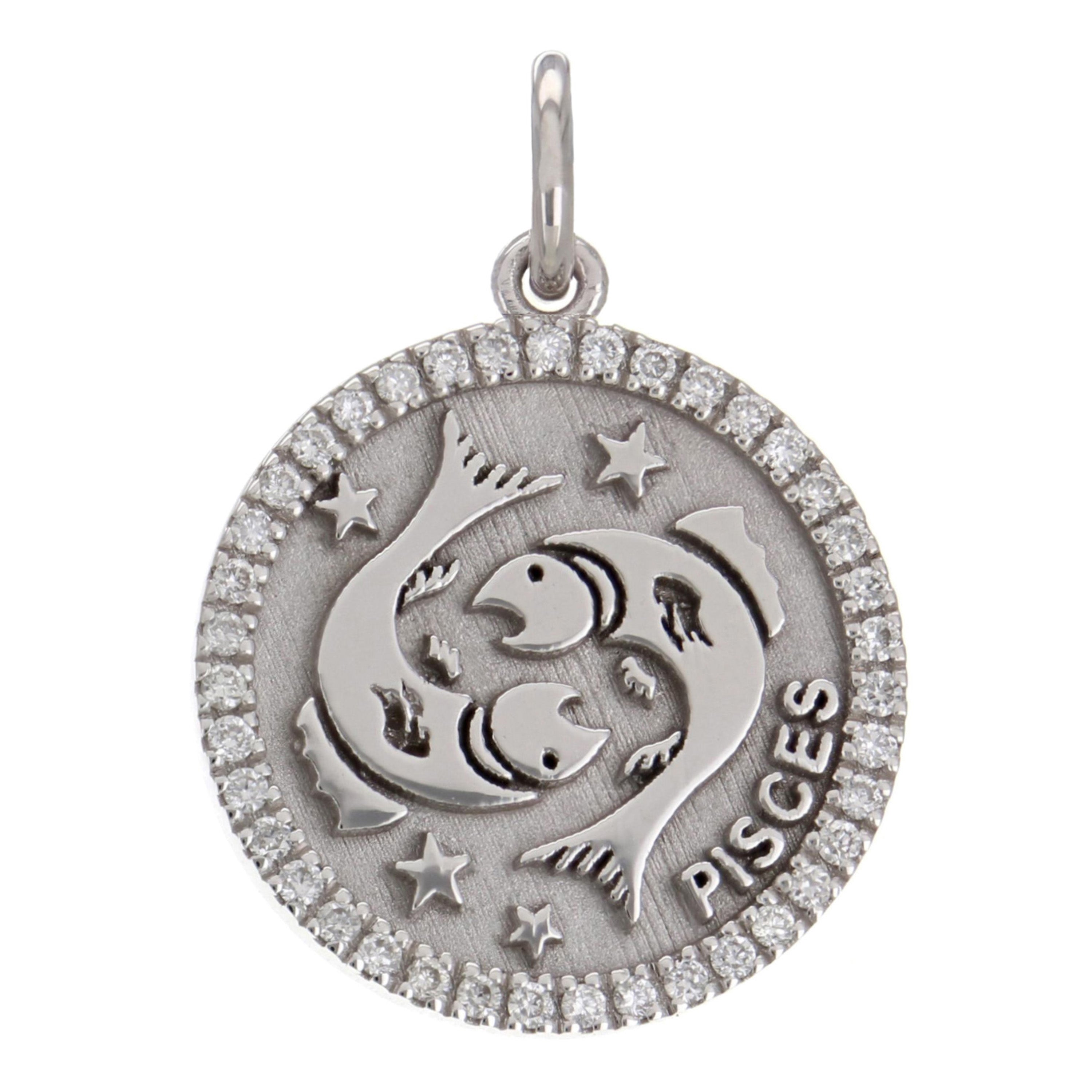 14k White Gold  Diamond Zodiac Sign Pisces Pendant - Pisces,White