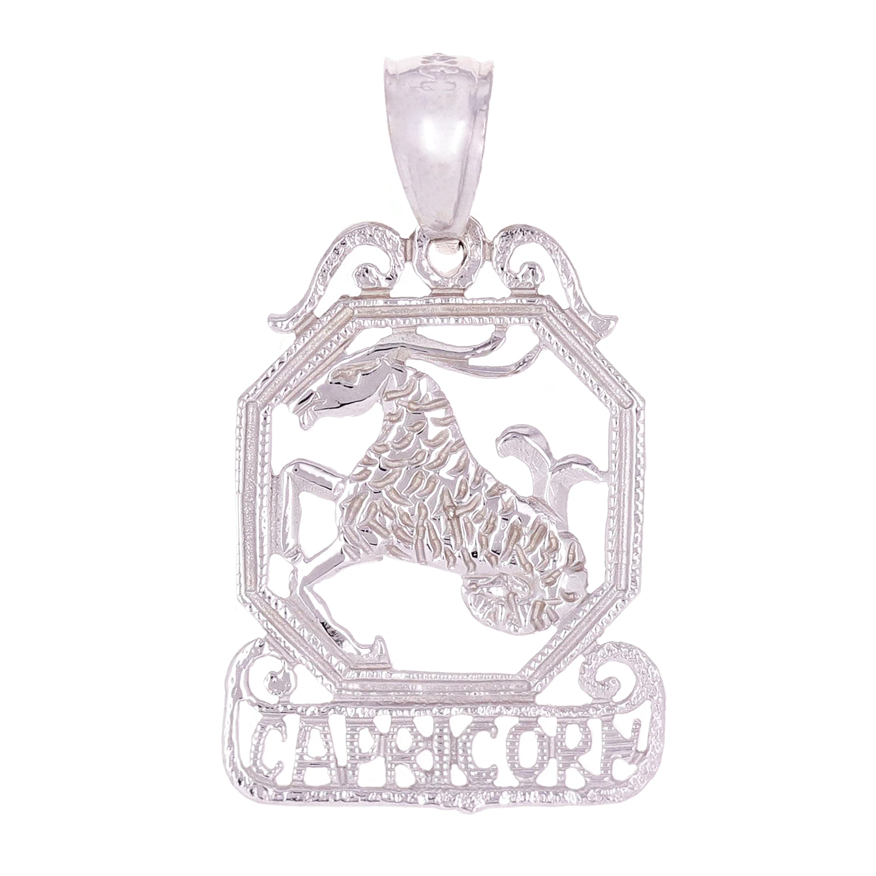 14k White Gold  Diamond Zodiac Sign Capricorn Pendant - Capricorn,White