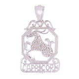 14k White Gold  Diamond Zodiac Sign Capricorn Pendant - Capricorn,White