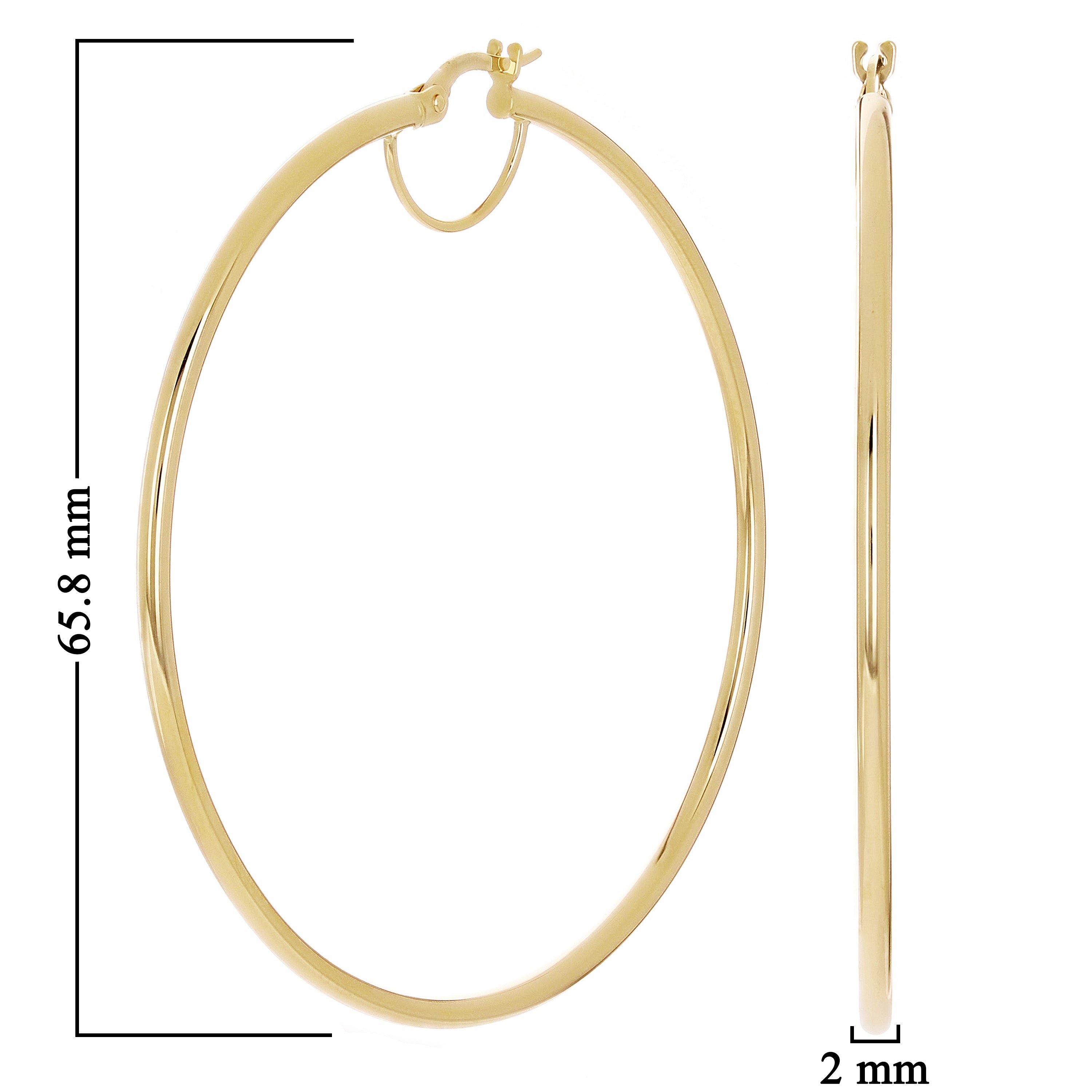 Italian 14k Yellow Gold High Polished Round Hoop Earrings 2.5" 2mm 3.3 grams