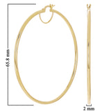 Italian 14k Yellow Gold High Polished Round Hoop Earrings 2.5" 2mm 3.3 grams