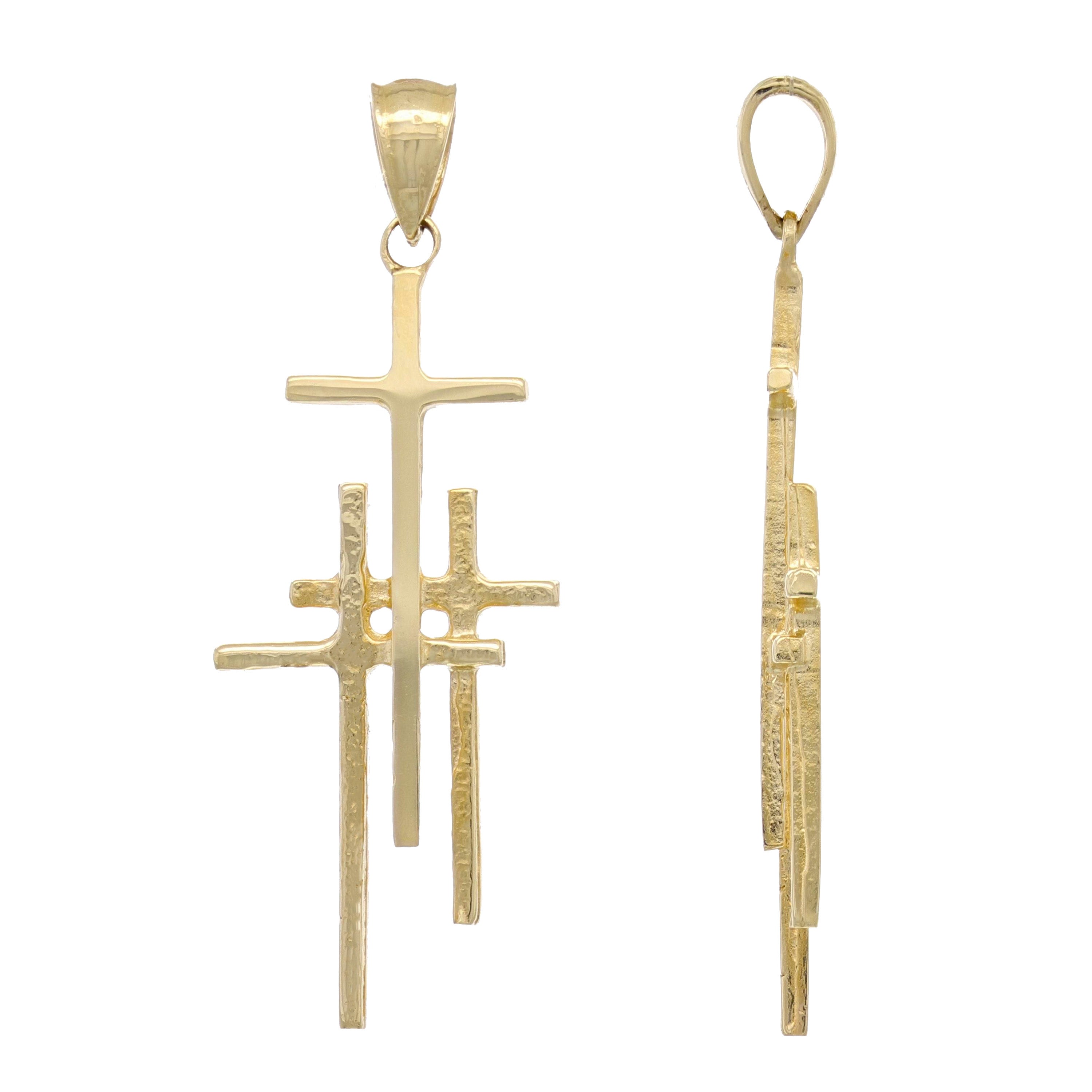 14k Yellow Gold Solid Religious Calvary 3 Cross Charm Pendant 2.1 grams - Yellow