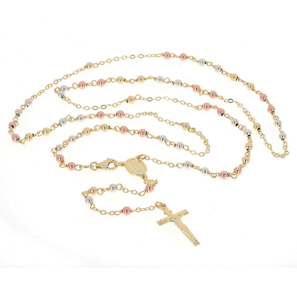 Italian 14k Tri Color Gold Miraculous Medal Rosary Necklace 26