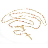 Italian 14k Tri Color Gold Miraculous Medal Rosary Necklace 26" 4mm 9 grams