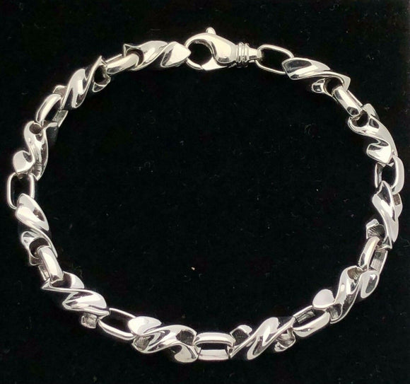 Men's 14k White Gold Handmade Fashion Link Bracelet 9