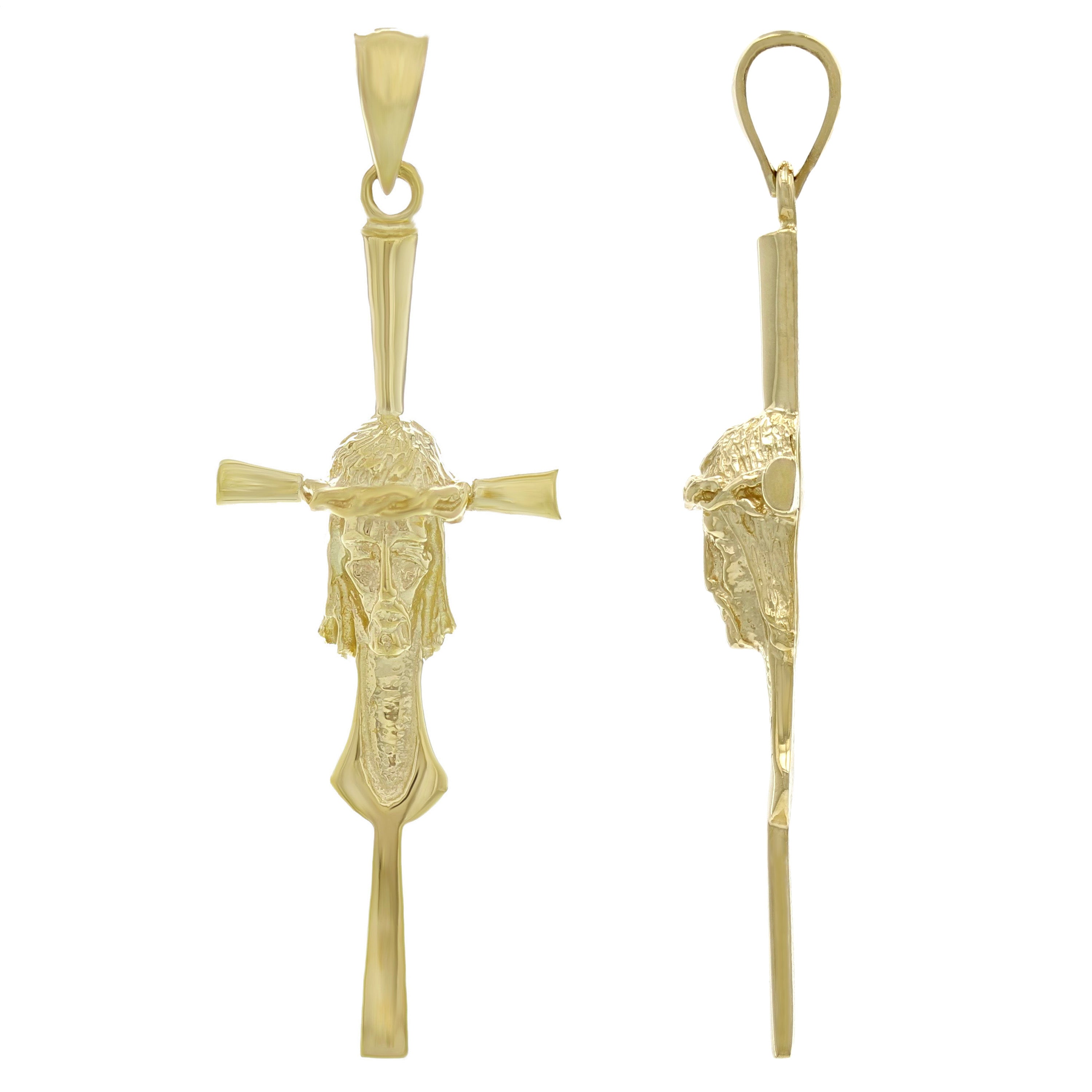 14k Yellow Gold Jesus Christ Face Crucifix Cross Charm Pendant 1.8" 2.8 grams - Yellow