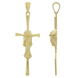 14k Yellow Gold Jesus Christ Face Crucifix Cross Charm Pendant 1.8" 2.8 grams - Yellow