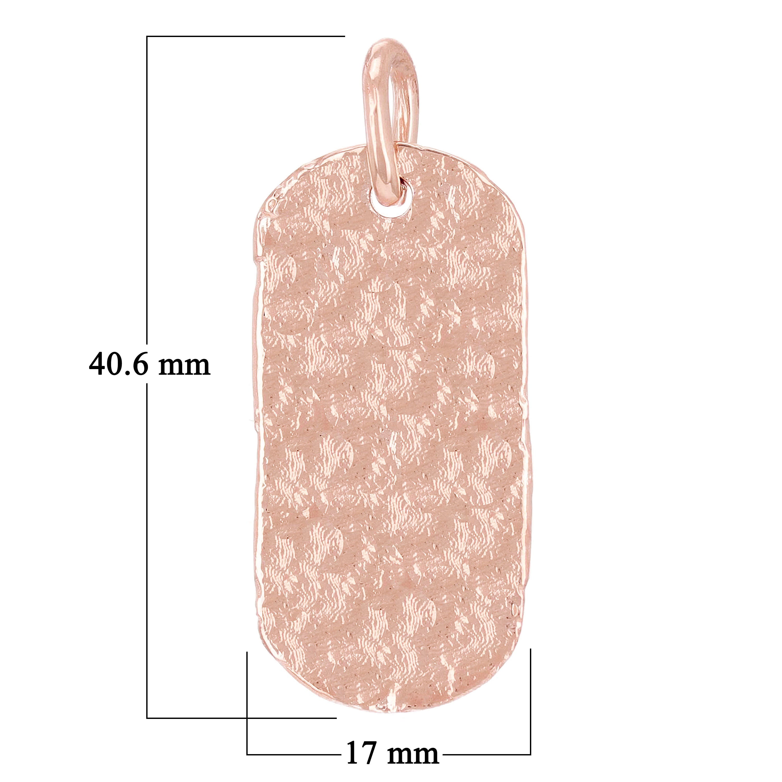 10k Rose Gold Solid Hammered Finish Dog Tag Charm Pendant 1.6" 7 grams - Rose