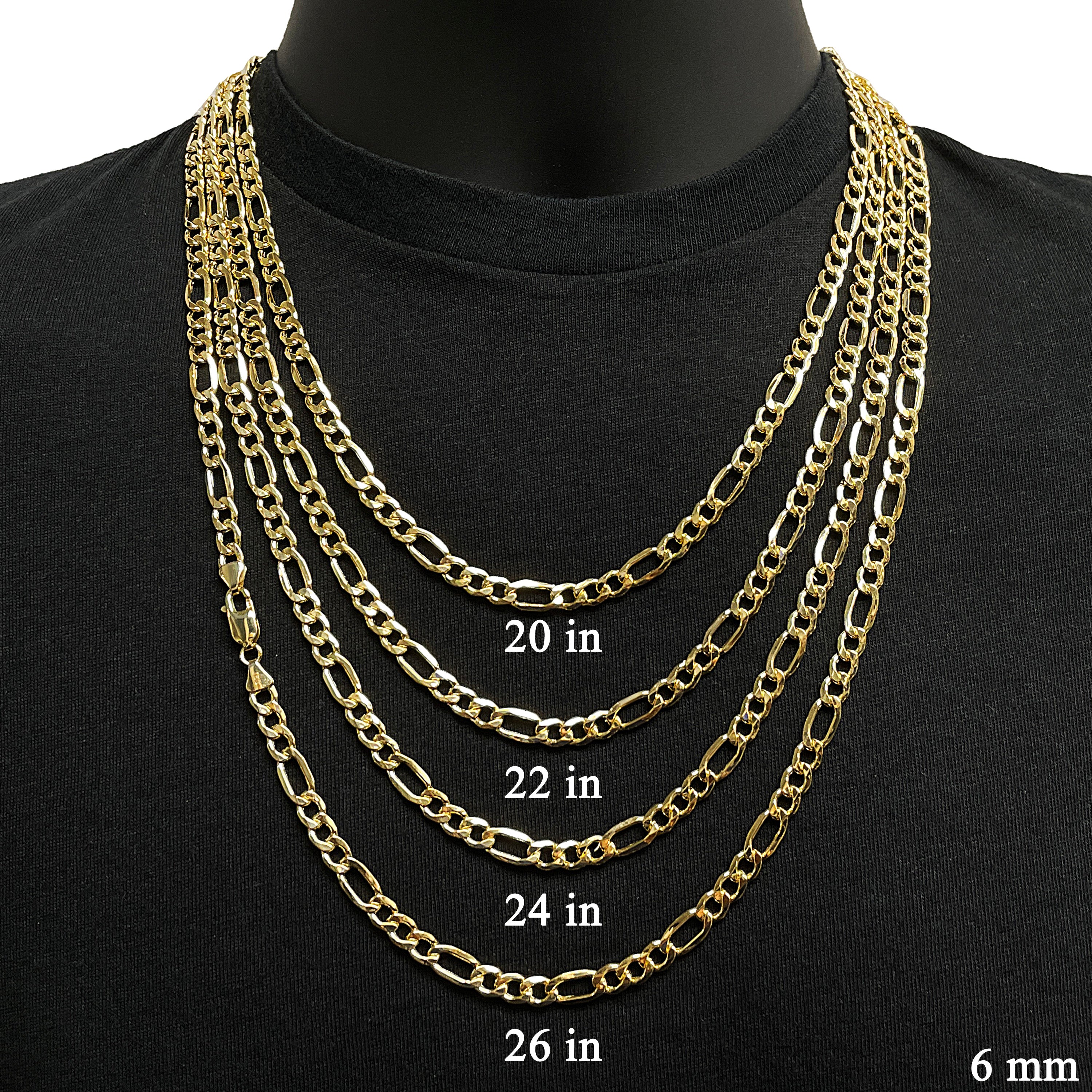 Italian 14k Yellow Gold Hollow Figaro Chain Necklace 20" 6mm 12.3 grams - 20" 12.3 grams