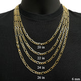 Italian 14k Yellow Gold Hollow Figaro Chain Necklace 20" 6mm 12.3 grams - 20" 12.3 grams