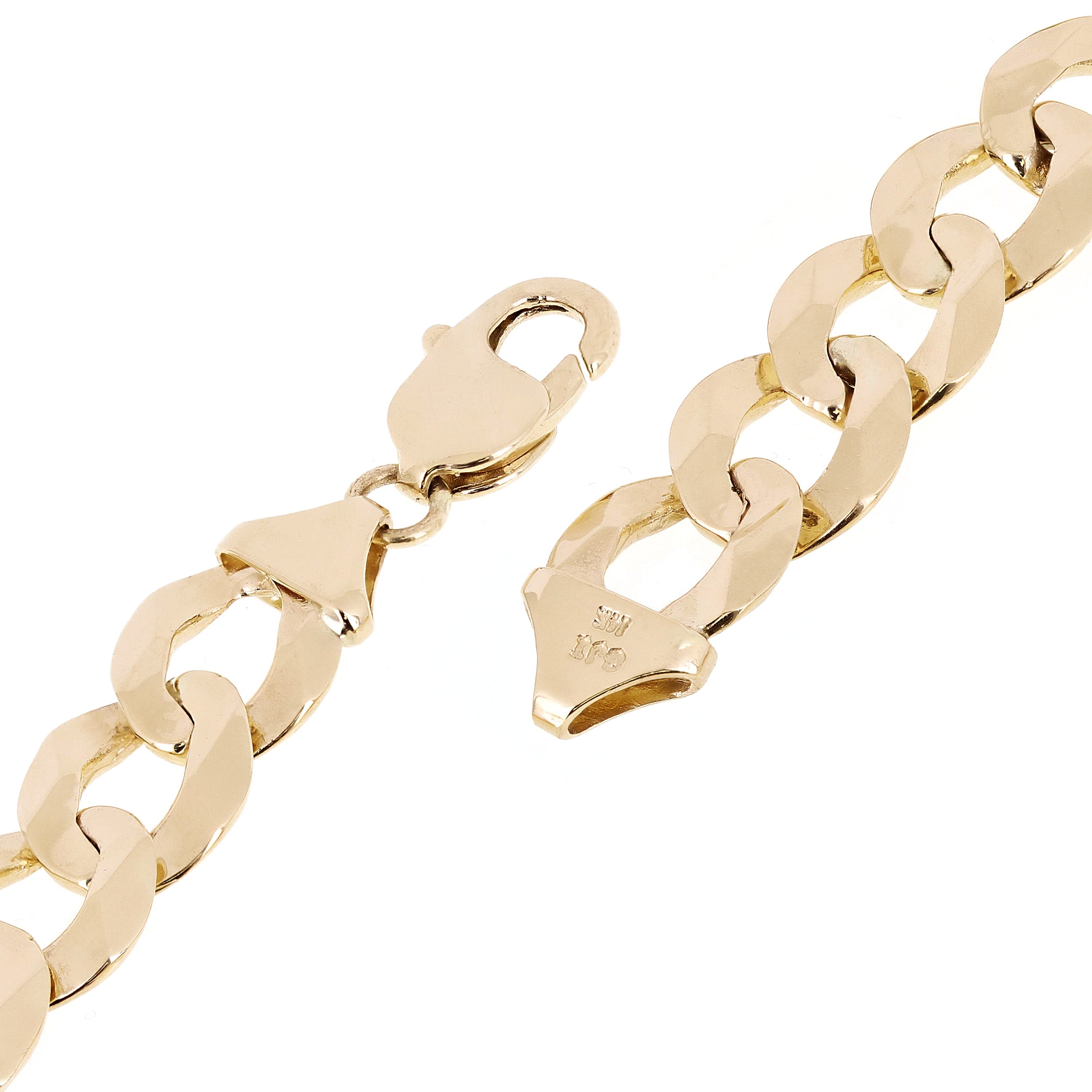 Men's 14k Solid Yellow Gold Flat Cuban Link Chain Bracelet 8" 12.5mm 32 grams - 8"