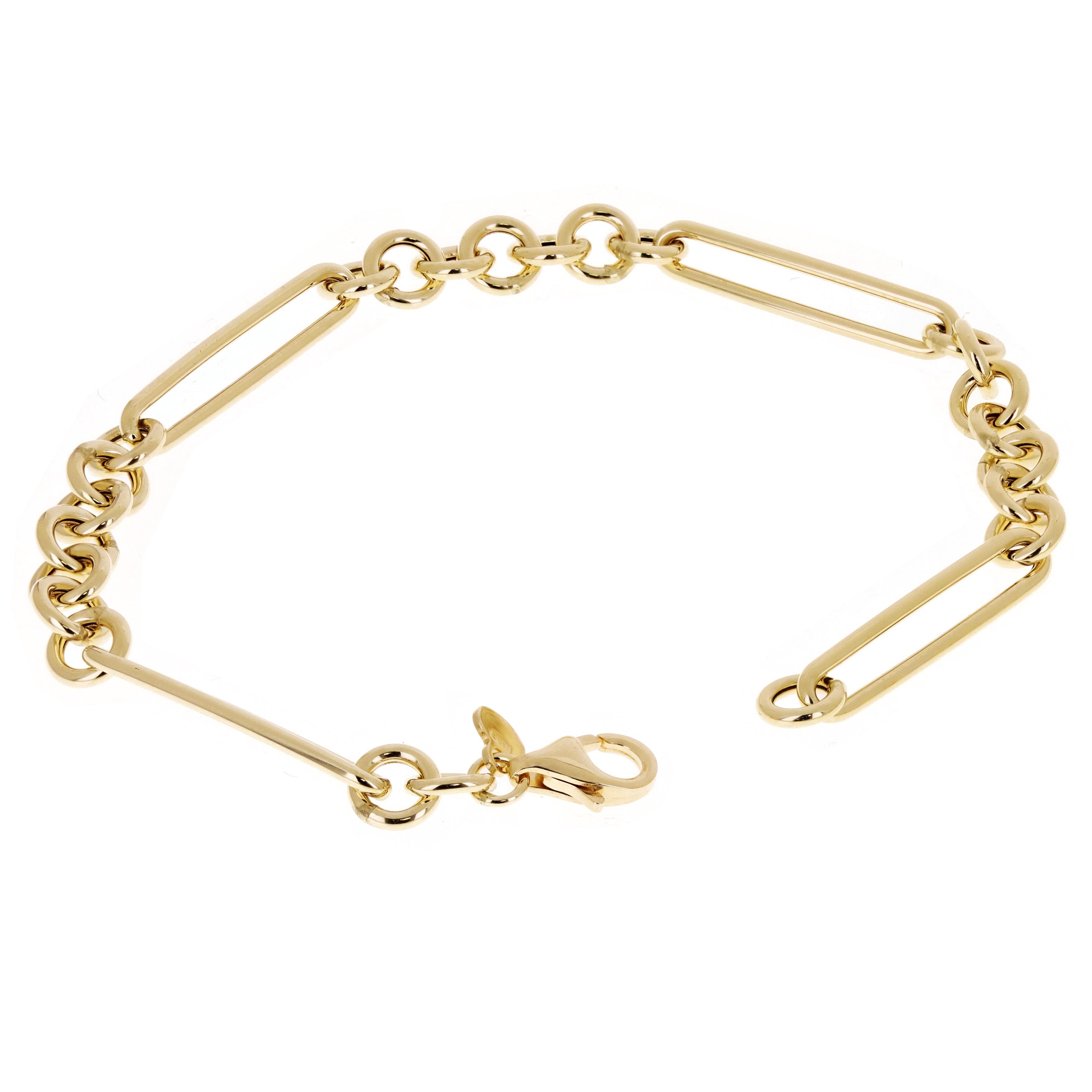 Italian 14k Yellow Gold Hollow Round & Paper Clip Link Bracelet 7.5" 5 grams