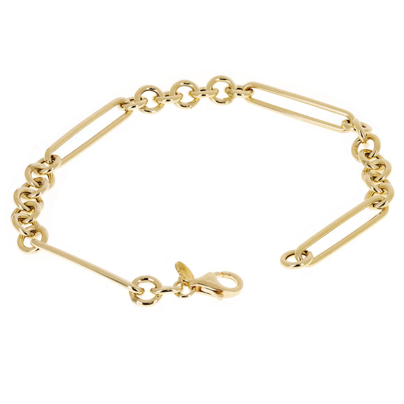 Italian 14k Yellow Gold Hollow Round & Paper Clip Link Bracelet 7.5