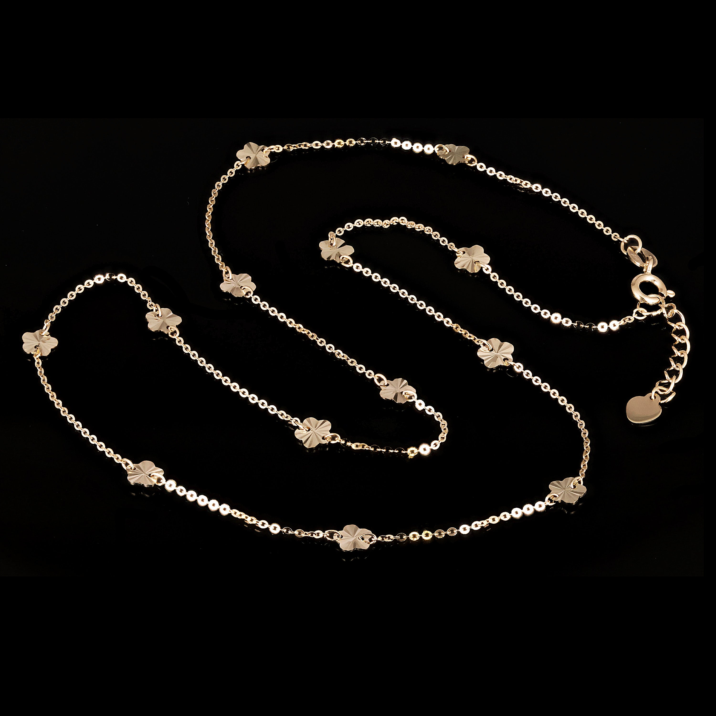 Italian 14k Yellow Gold Diamond Cut Flower Station Necklace 16.5" 4.7mm 2 grams