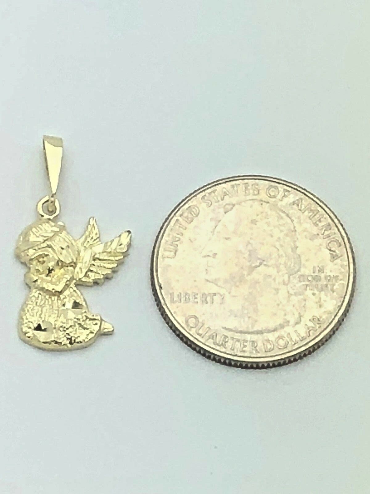 10k Yellow Gold Diamond Cut Praying Little Angel Charm Pendant 1.1" 1.6 grams