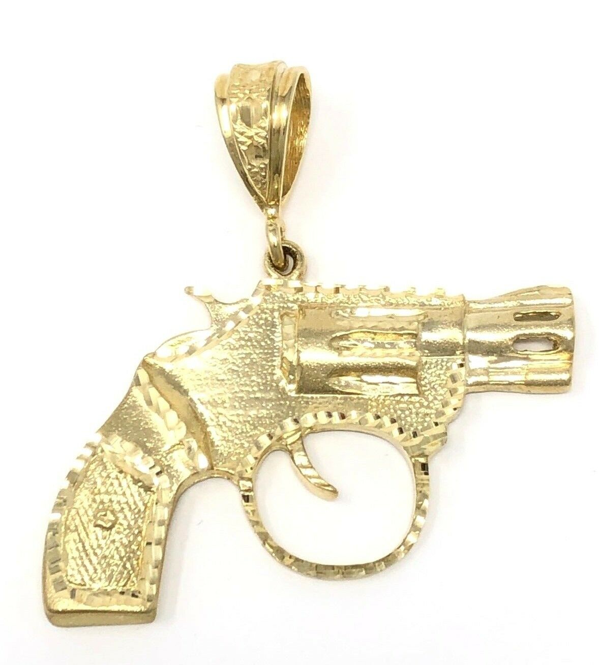 10k Yellow Gold Big Diamond Cut Revolver Pistol Gun Pendant 3" 40.5 grams