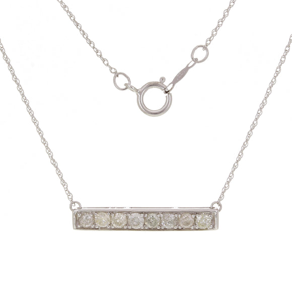 14k White Gold 0.50ctw Diamond Horizontal Bar Pendant Layer Necklace