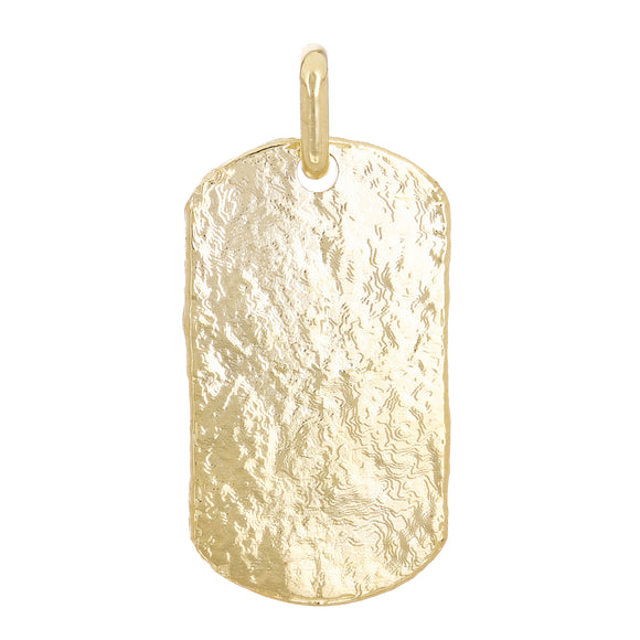 14k Yellow Gold Hammered Finish Dog Tag Charm Pendant 1.8