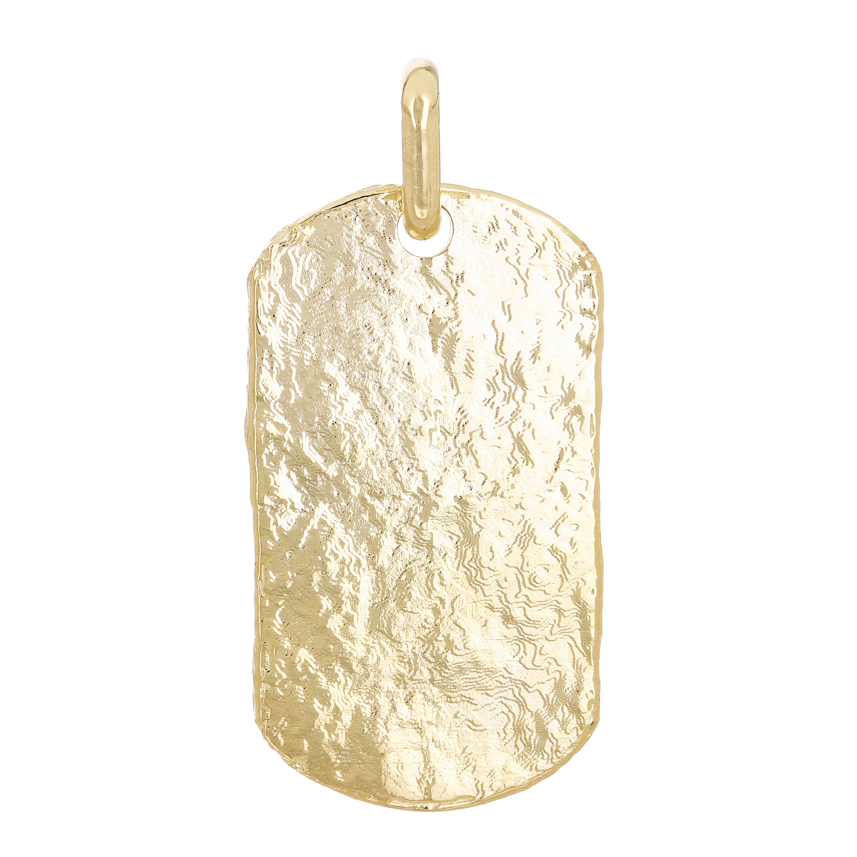 10k Yellow Gold Solid Hammered Finish Dog Tag Charm Pendant 1.8" 13 grams
