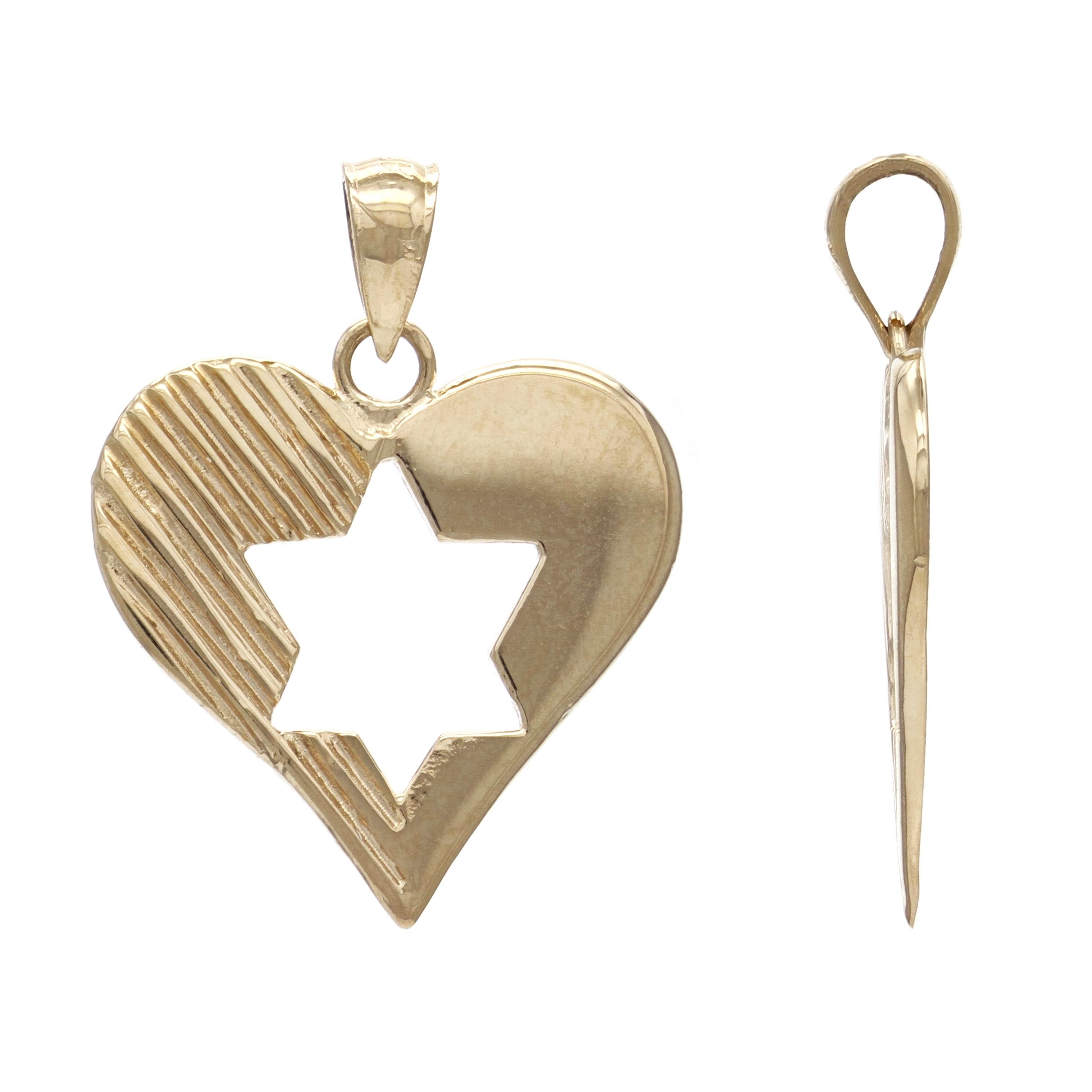 14k Yellow Gold Jewish Star of David Heart Charm Pendant 2.5grams - Yellow