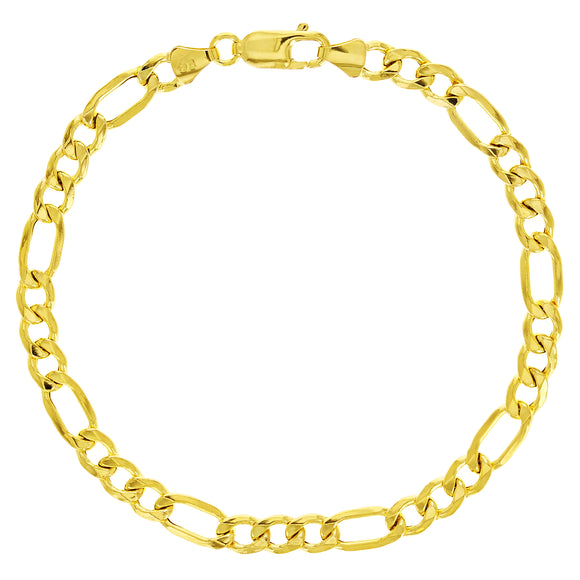 Italian 14k Yellow Gold Hollow Figaro Chain Bracelet 8