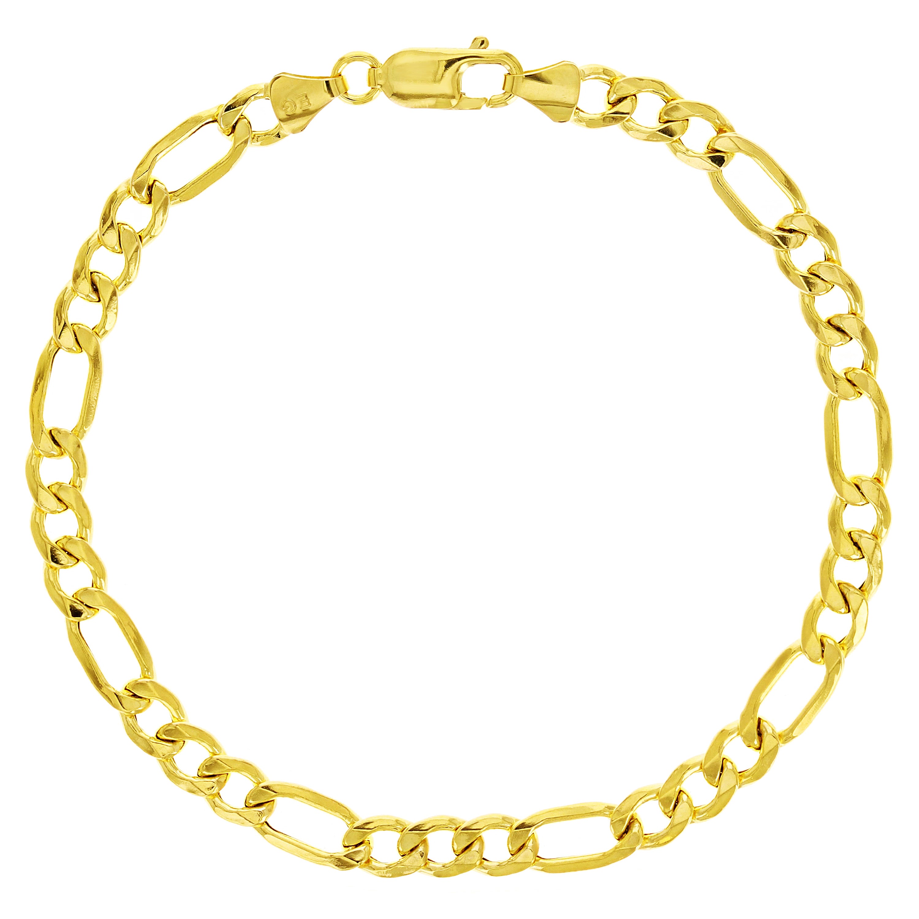 Italian 10k Yellow Gold Hollow Figaro Chain Bracelet 8" 7.8mm 7.7 grams - 8" 7.7 grams