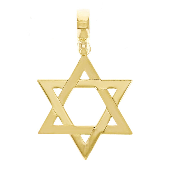 Italian 14k Yellow Gold Star of David Charm Pendant 1.3